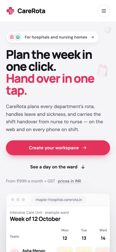 CareRota website on an iPhone Pro
