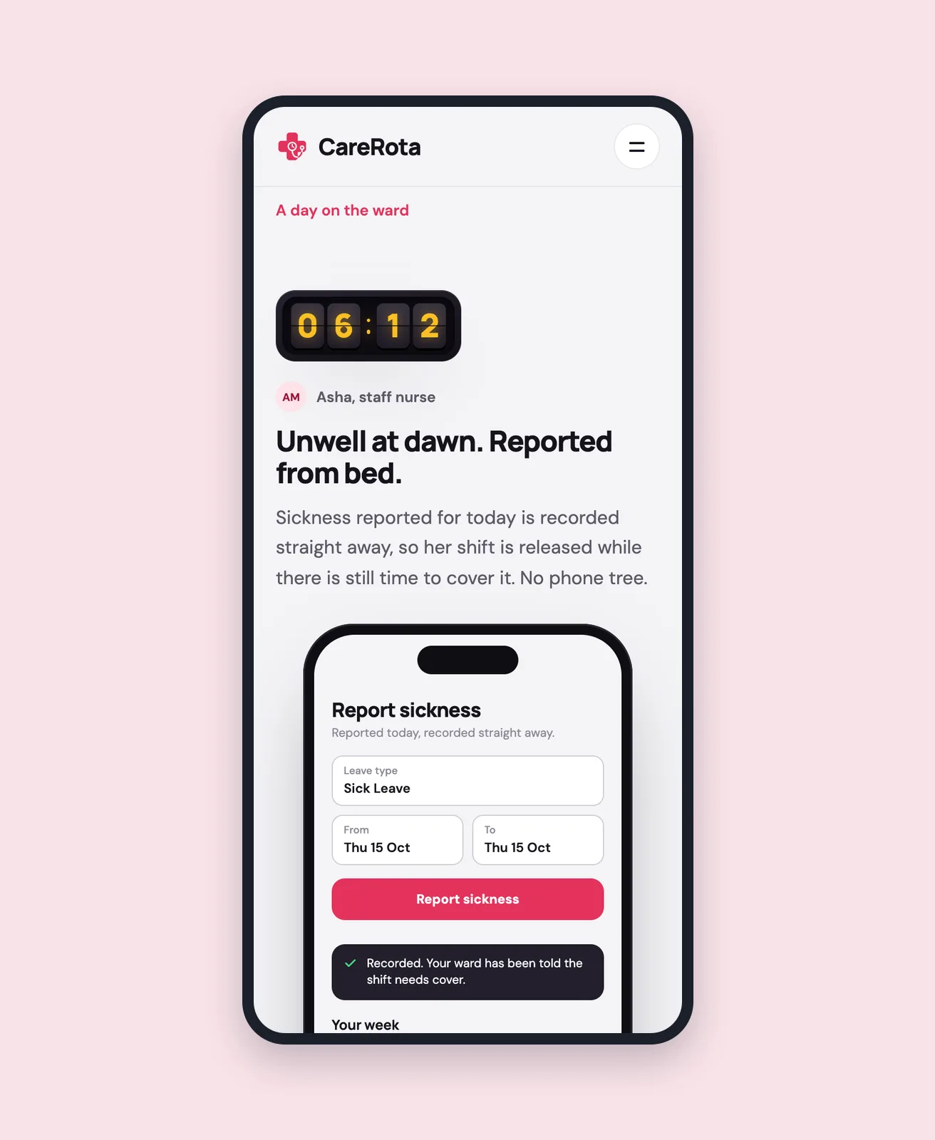 Reporting sickness from the CareRota staff app