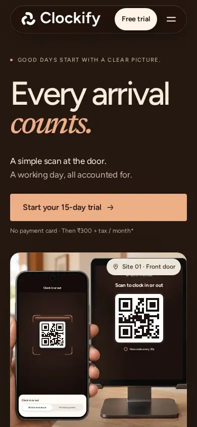 Clockify website on an iPhone Pro