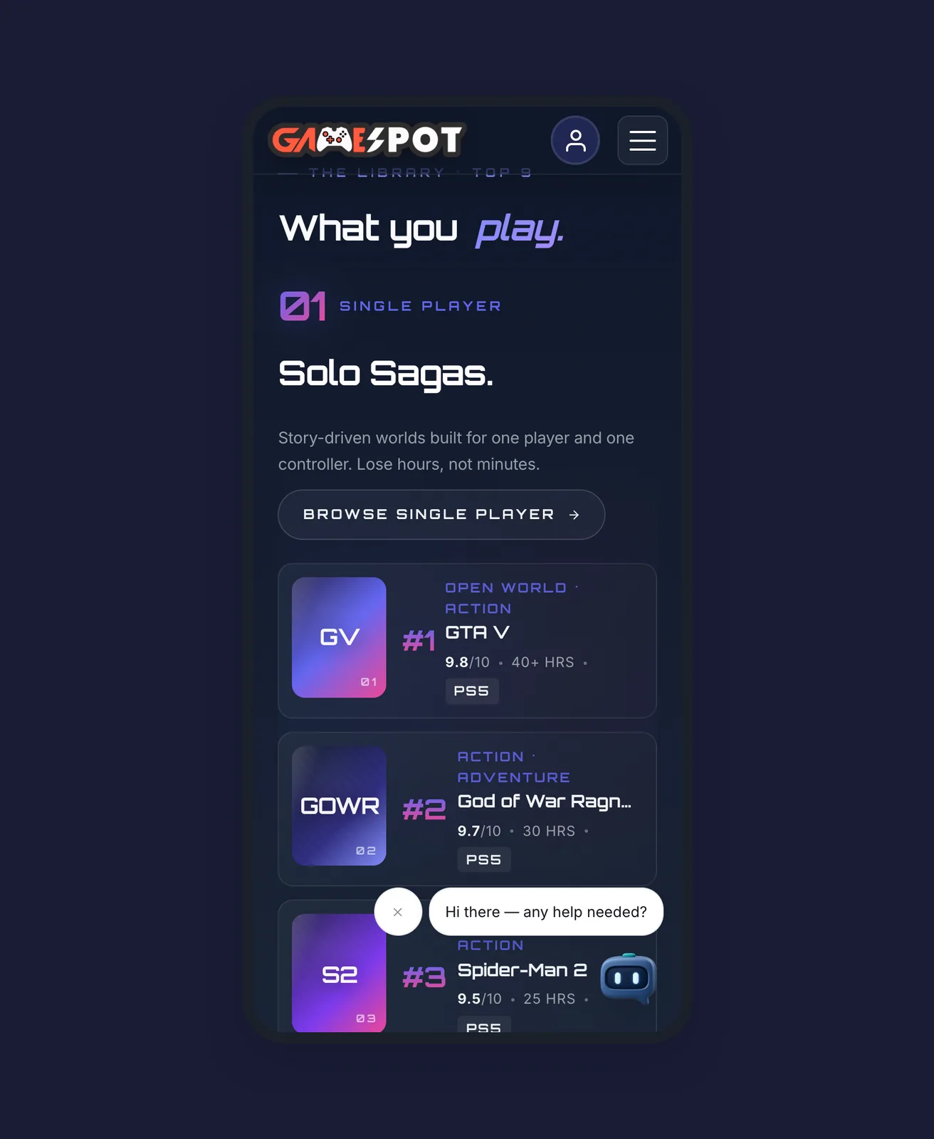 The GameSpot games library on mobile
