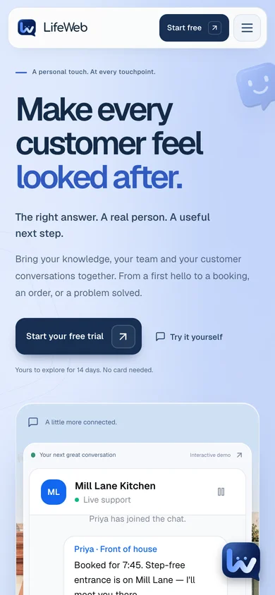 LifeWeb website on an iPhone Pro