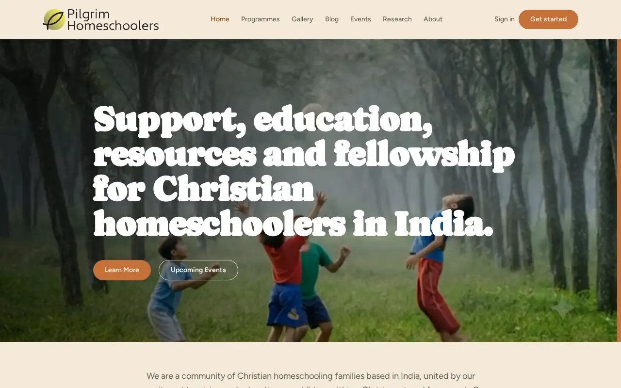 Pilgrim Homeschoolers website on a MacBook Pro