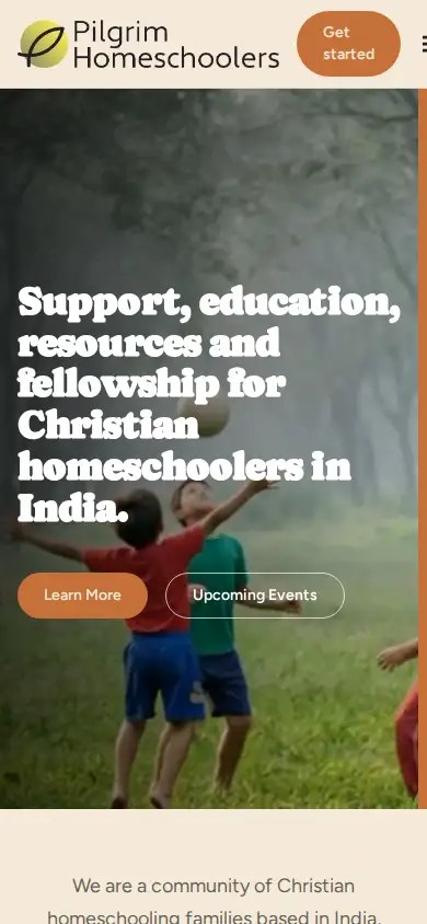 Pilgrim Homeschoolers website on an iPhone Pro