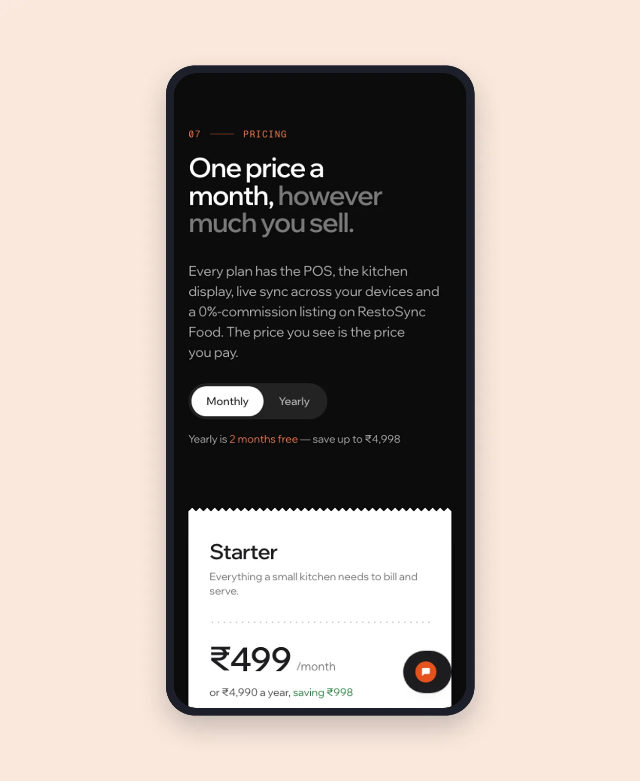 RestoSync pricing plans on mobile