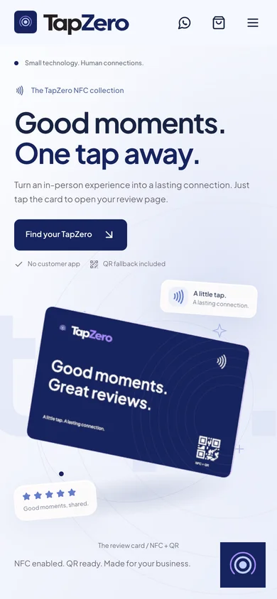 TapZero website on an iPhone Pro