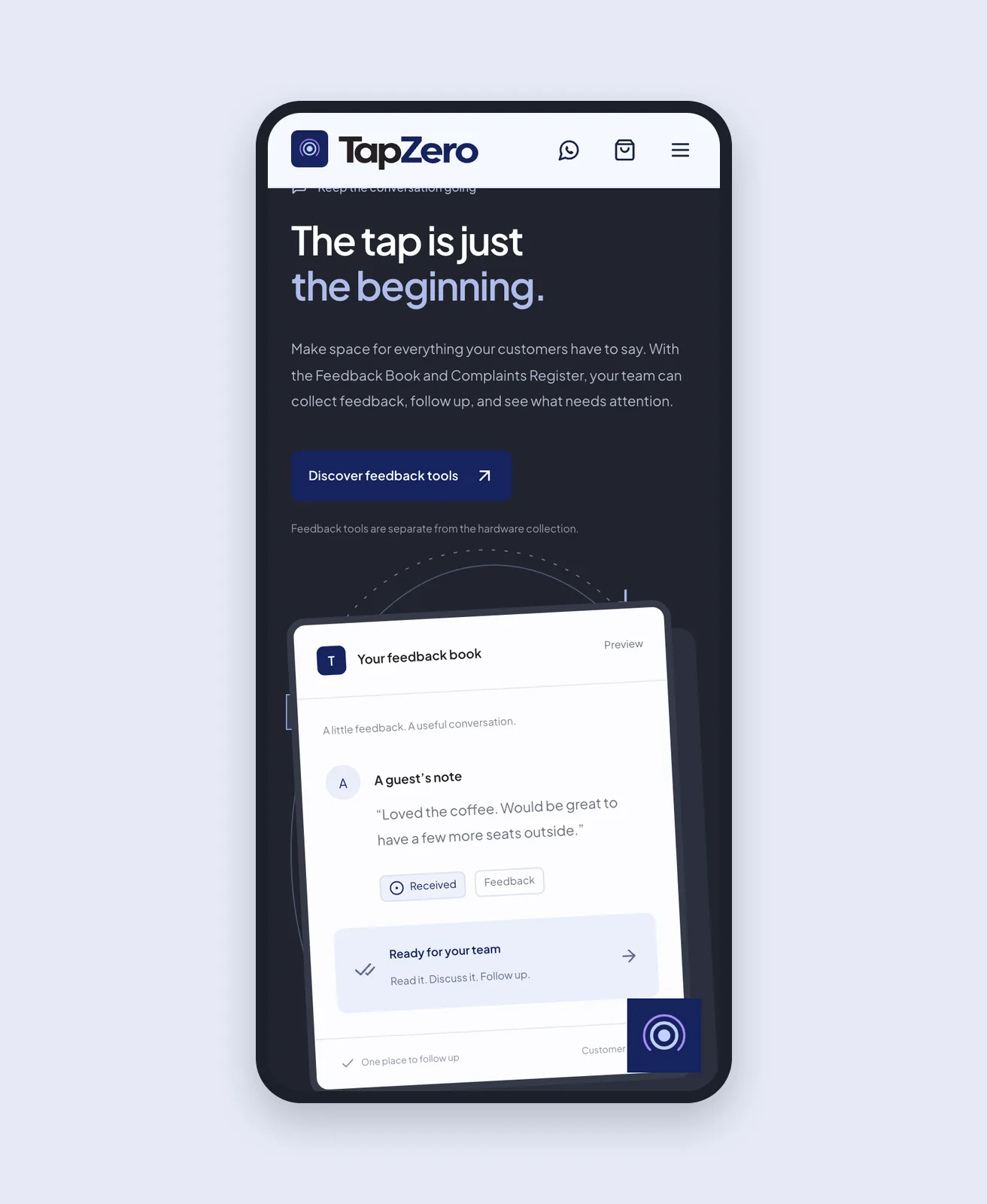 The TapZero feedback book on mobile